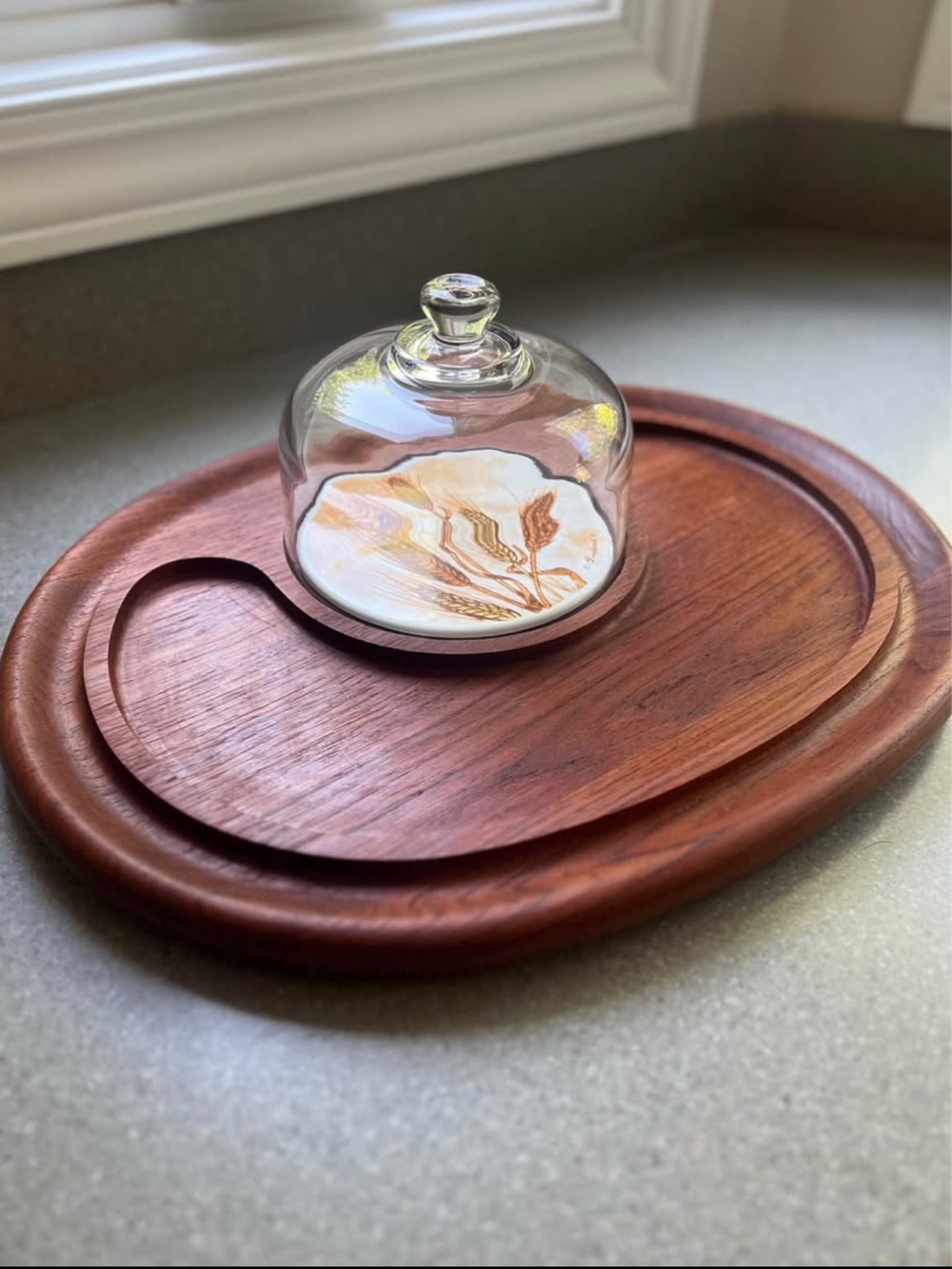 Vintage Goodwood Teak Charcuterie Serving Tray and Glass Dome